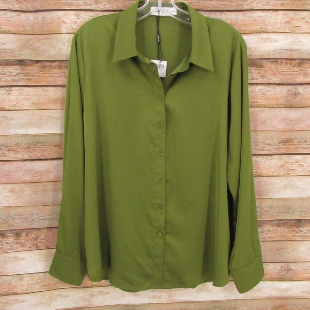 petal + pup Narisa Olive Green Poly/Spandex Blouse Women's M